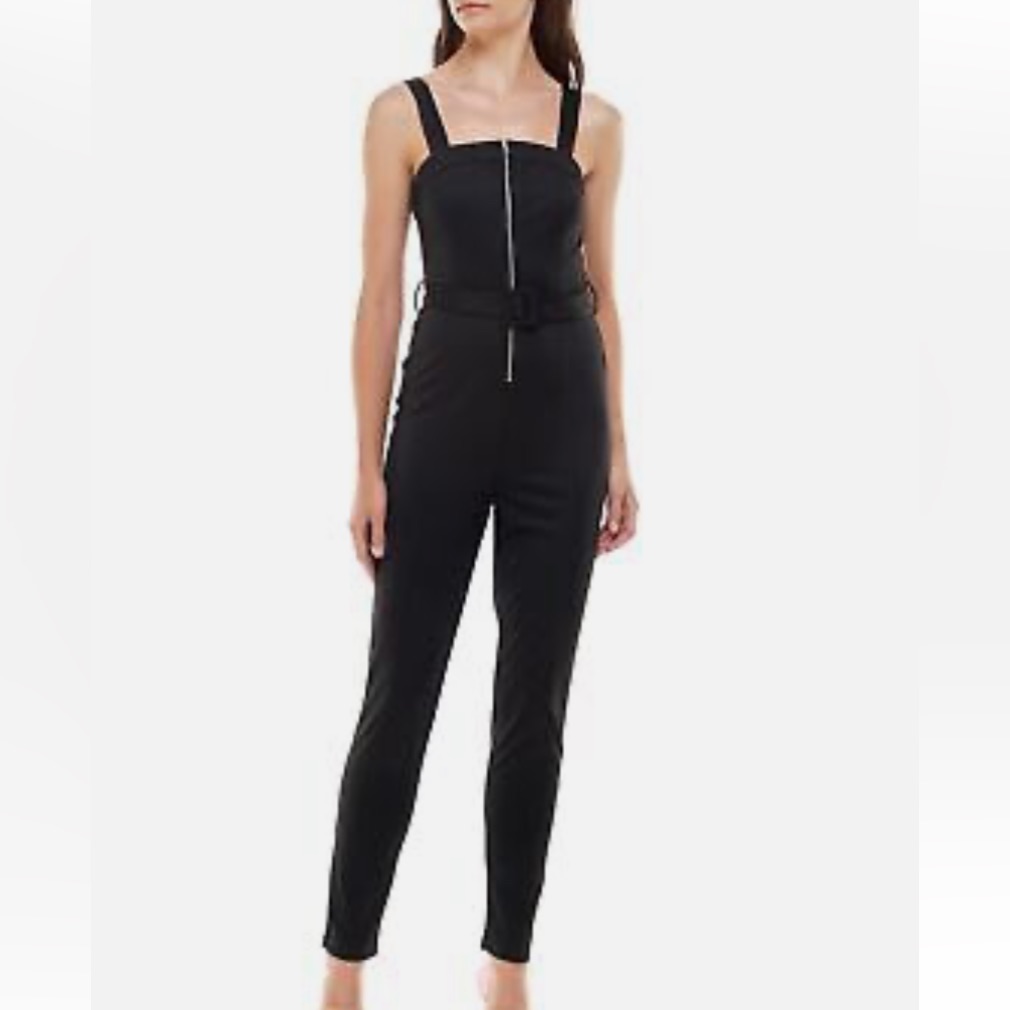 Almost Famous Black Belted Zip Front Jumpsuit Nwt Sleeveless One Piece Large